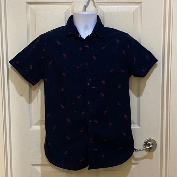 Cactus Man-Men's Short Sleeve Button‎ Down-Slim Fit-Navy Blue/Pink Airplanes- S - Picture 1 of 8
